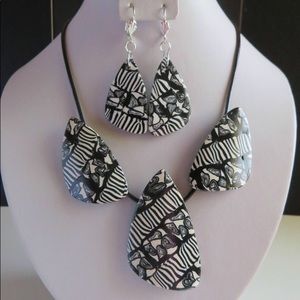 Black and White Statement Necklace, Jewelry Set